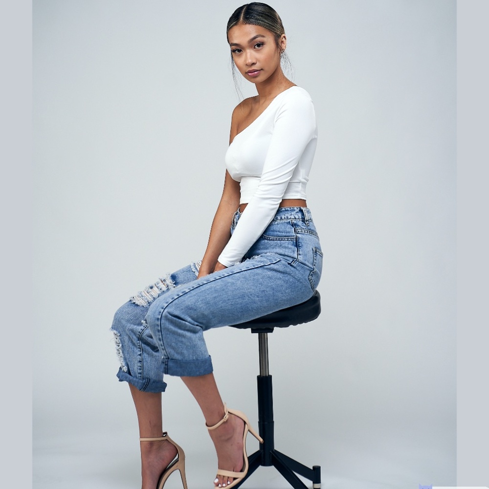 "Rue" One Shoulder Top White